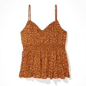 American Eagle Outfitters Button-Up Baby Doll Top Orange Brown Ditsy Floral M